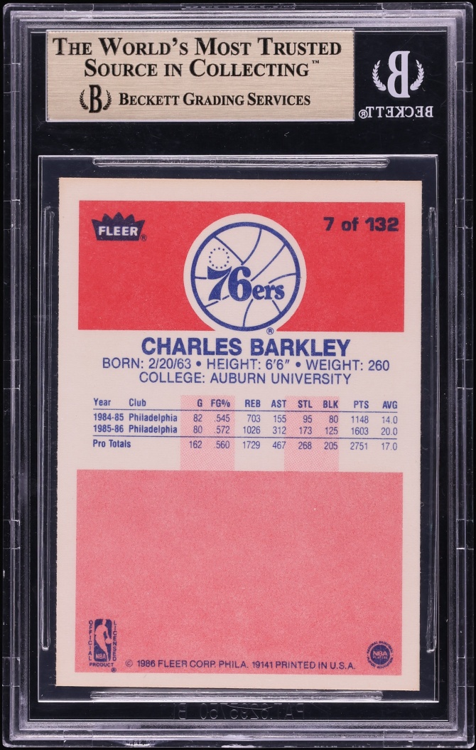 1986 Fleer Basketball Charles Barkley ROOKIE #7 BGS 9.5 GEM MINT