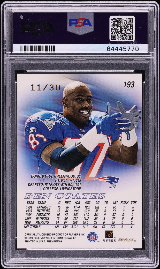 1999 Skybox Premium Shining Star Rubies Ben Coates /30 #193 PSA 8 NM-MT - Photo 2