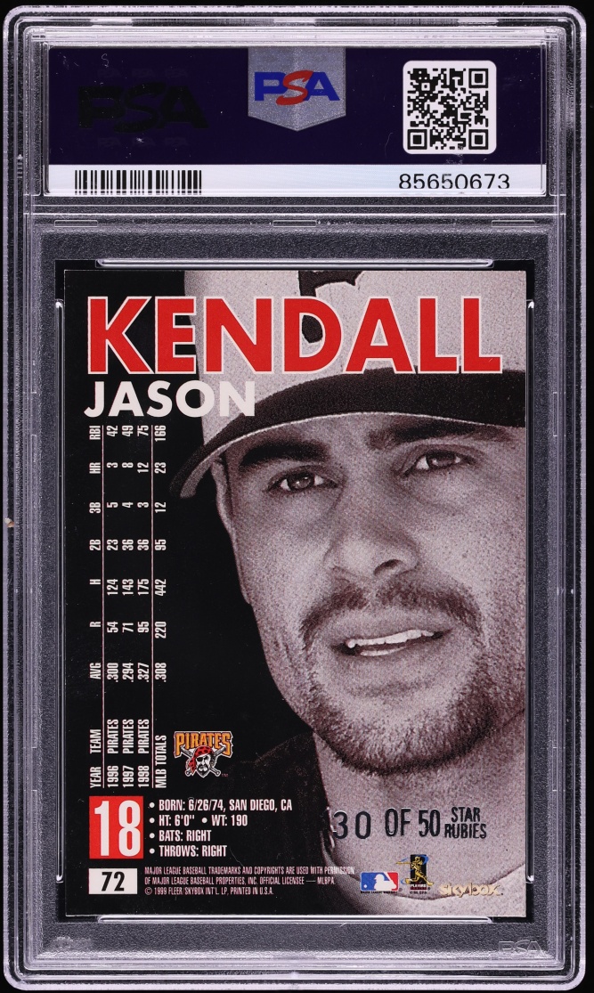 1999 Skybox Premium Star Rubies Jason Kendall /50 #72 PSA 7 NRMT - Photo 2