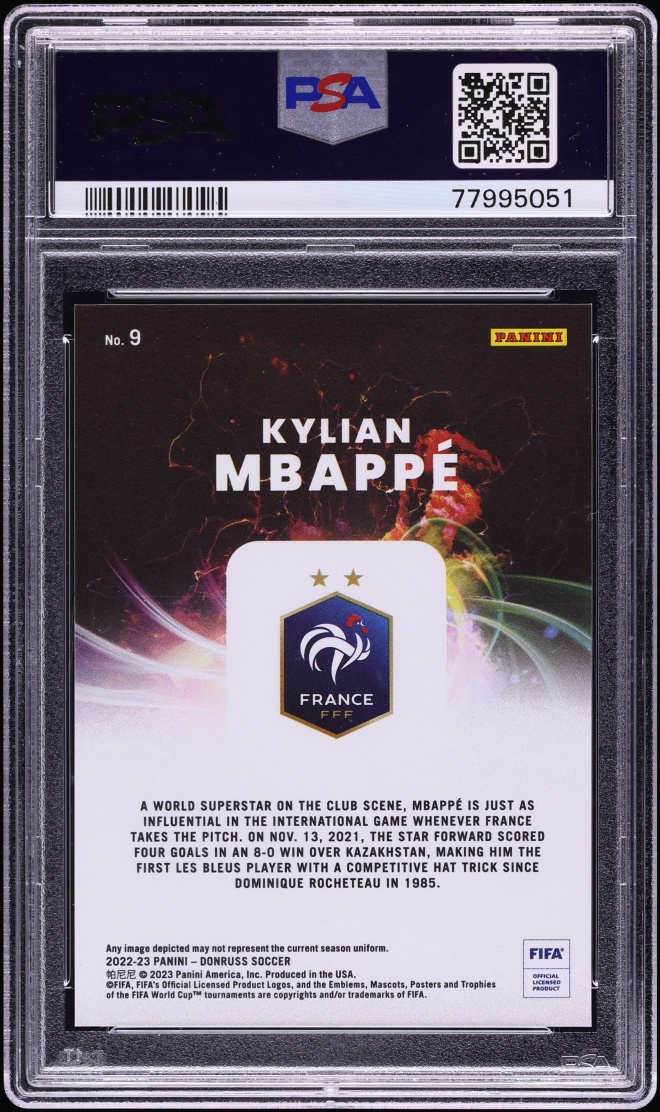 2022 Donruss FIFA Night Moves Kylian Mbappe #9 PSA 10 GEM MINT - Photo 2