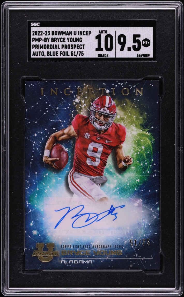 2022 Bowman University Inception Primordial Blue Foil Bryce Young ROOKIE AUTO /75 #BY SGC 9.5 - Photo 1