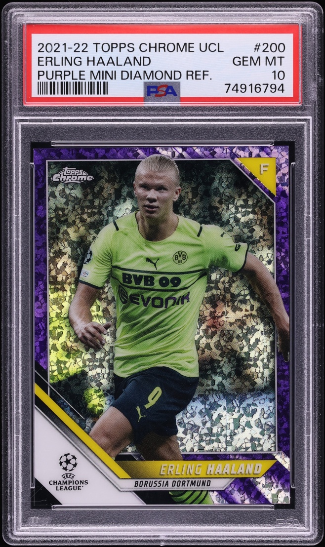 2021 Topps Chrome UEFA Purple Mini Diamond Refractor Erling Haaland /250 #200 PSA 10 GEM MINT - Photo 1