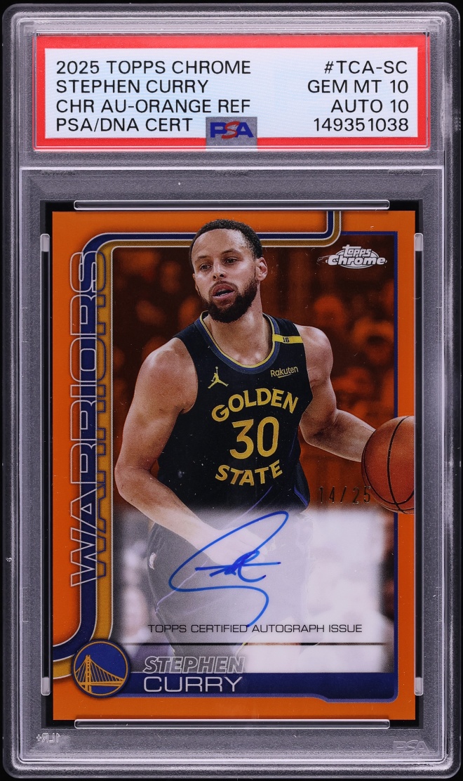 2025 Topps Chrome Orange Refractor Stephen Curry AUTO DNA 10 /25 #TCA-SC PSA 10 GEM MINT - Photo 1