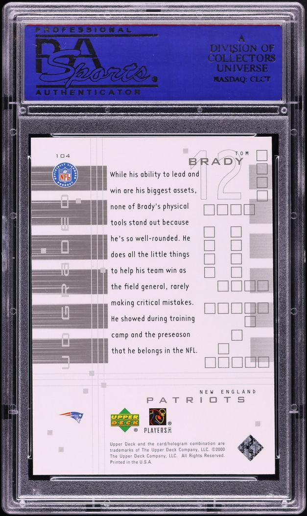 2000 Upper Deck Graded Tom Brady ROOKIE /1325 #104 PSA 10 GEM MINT