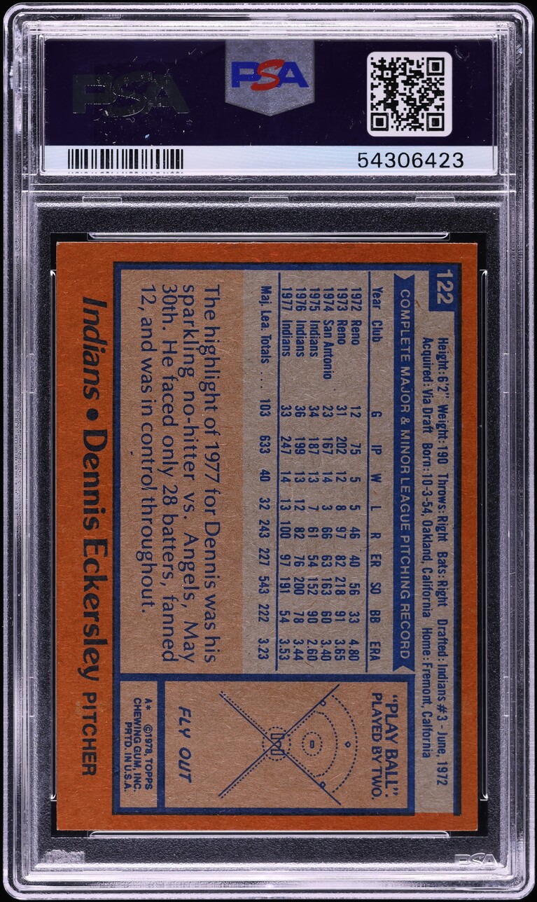 1978 Topps Dennis Eckersley #122 PSA 10 GEM MINT