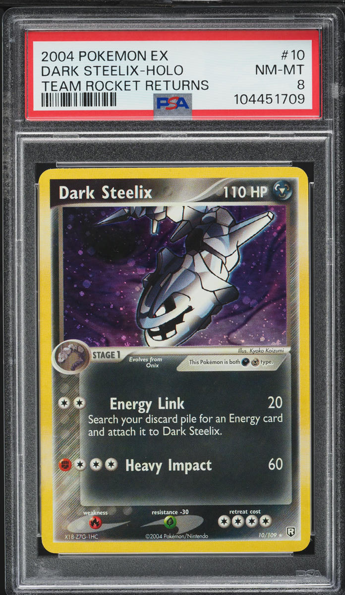2004 Pokemon EX Team Rocket Returns Holo Dark Steelix #10 PSA 8 NM-MT