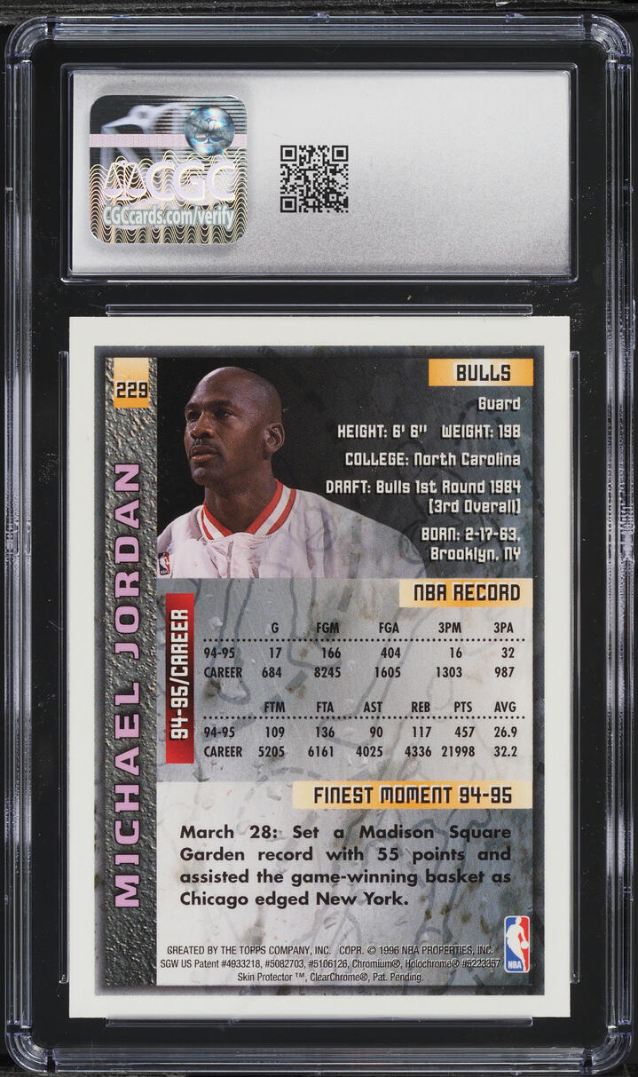1995 Finest w/ Coating Michael Jordan #229 CGC 8 NM-MT