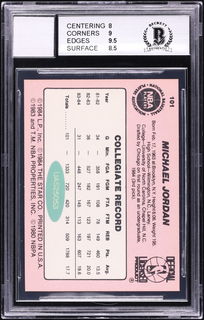 1984 Star Basketball Michael Jordan ROOKIE AUTO #101 BAS BGS 8.5 NM-MT+