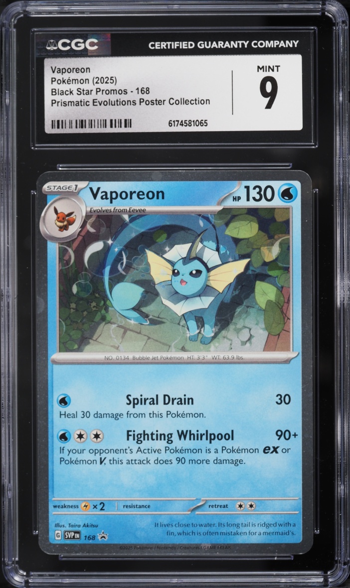 2025 Pokemon Scarlet & Violet Promo Prismatic Evolutions Poster Vaporeon #168 CGC 9 MINT