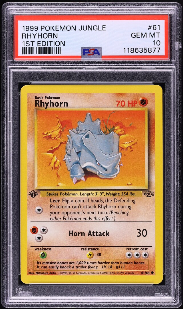 1999 Pokemon Jungle 1st Edition Rhyhorn #61 PSA 10 GEM MINT