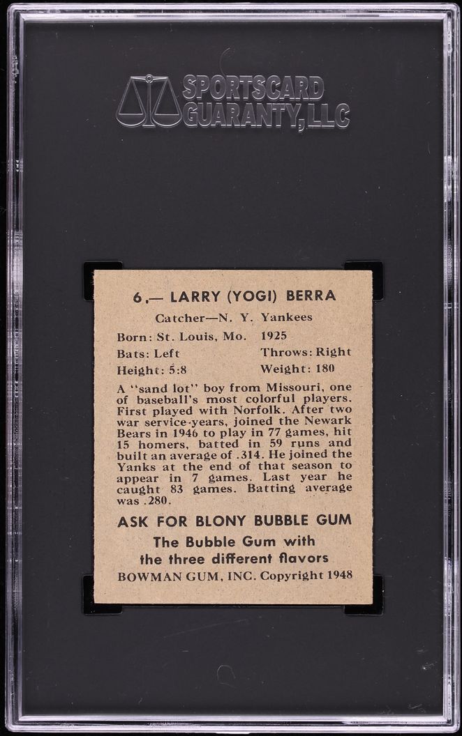 1948 Bowman Yogi Berra ROOKIE #6 SGC 5.5 EX+