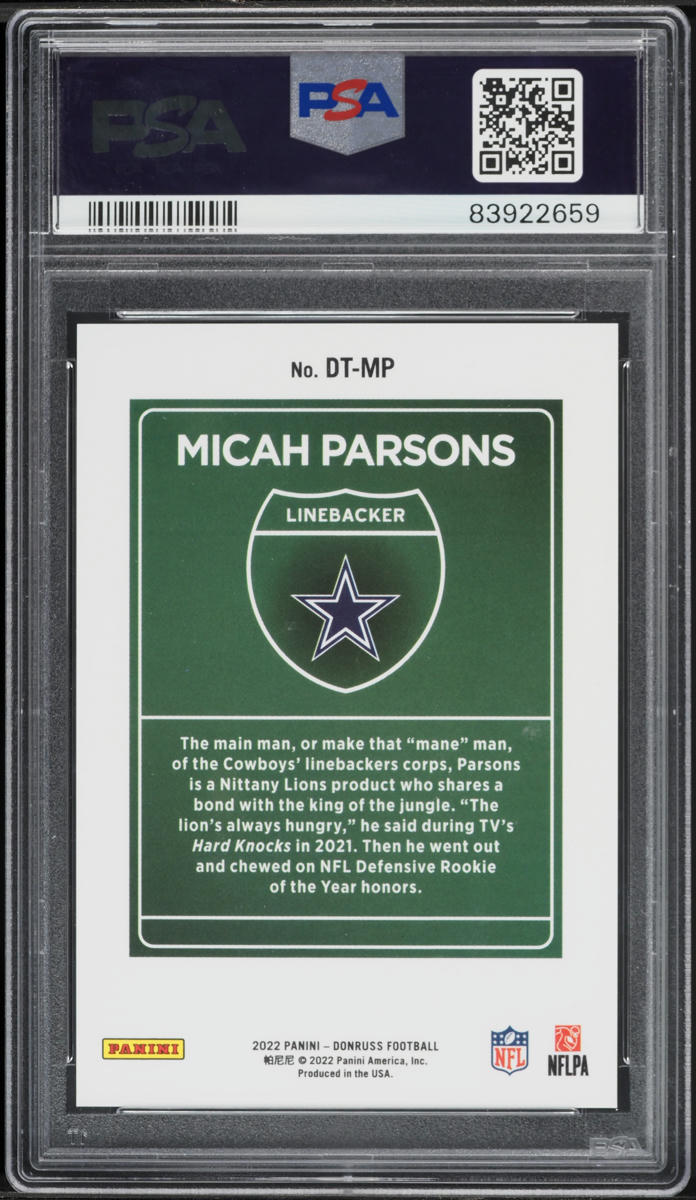 2022 Donruss Downtown! Micah Parsons #DTMP PSA 10 GEM MINT