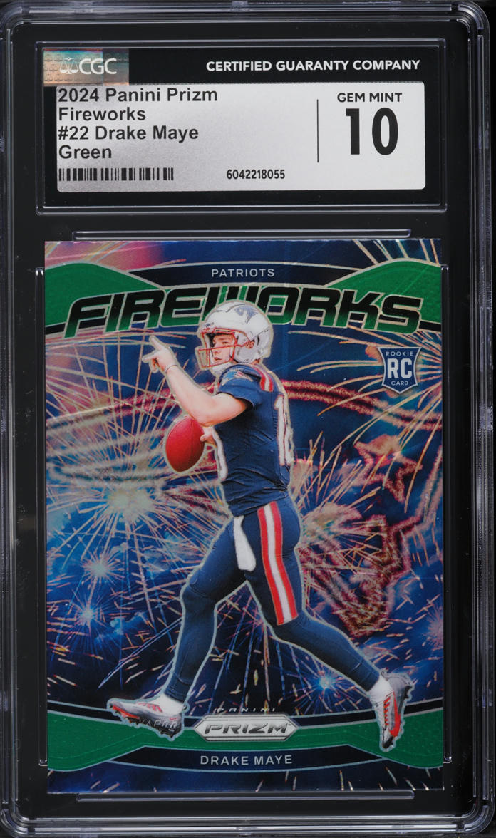 2024 Panini Prizm Fireworks Green Drake Maye ROOKIE #22 CGC 10 GEM MINT