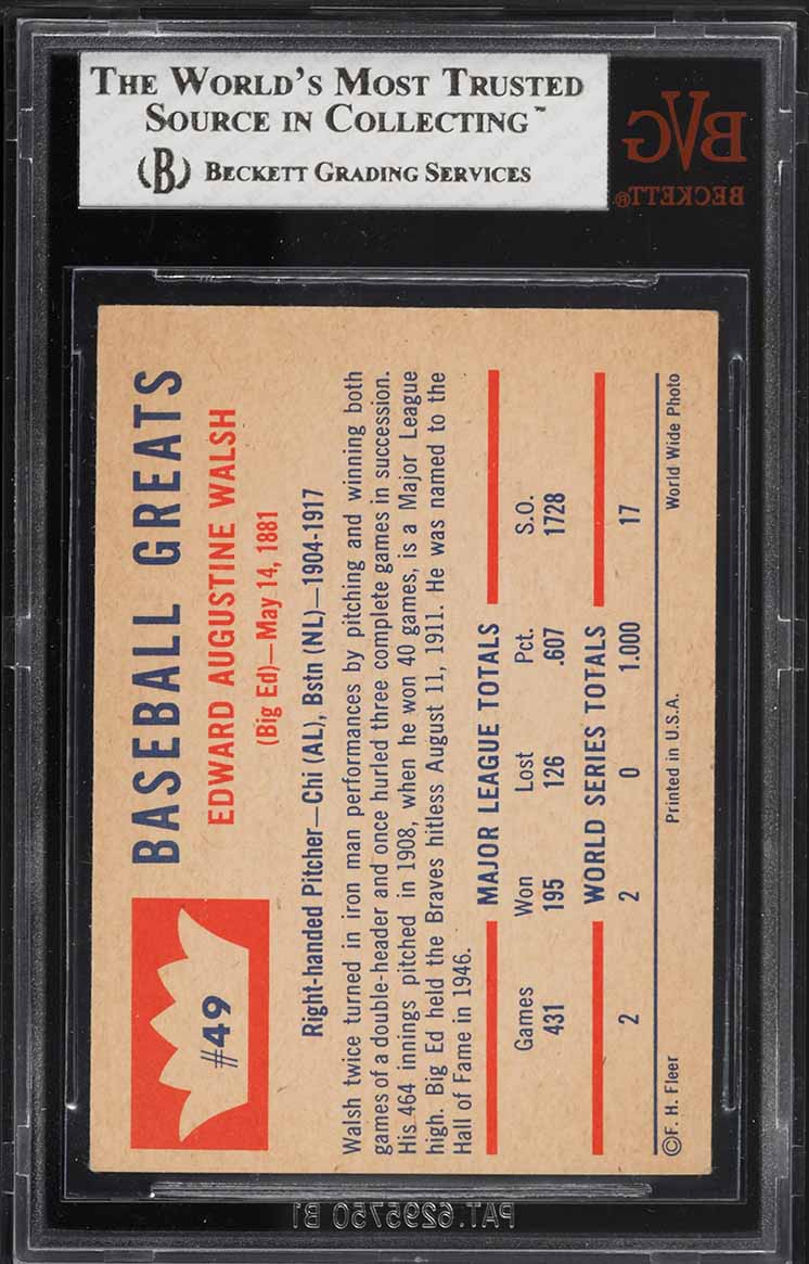 1960 Fleer Ed Walsh #49 BVG 4 VGEX