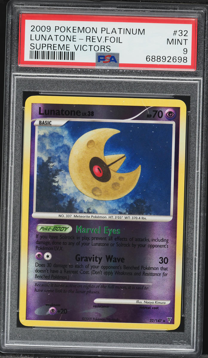 2009 Pokemon Platinum Supreme Victors Reverse Holo Lunatone #32 PSA 9 MINT
