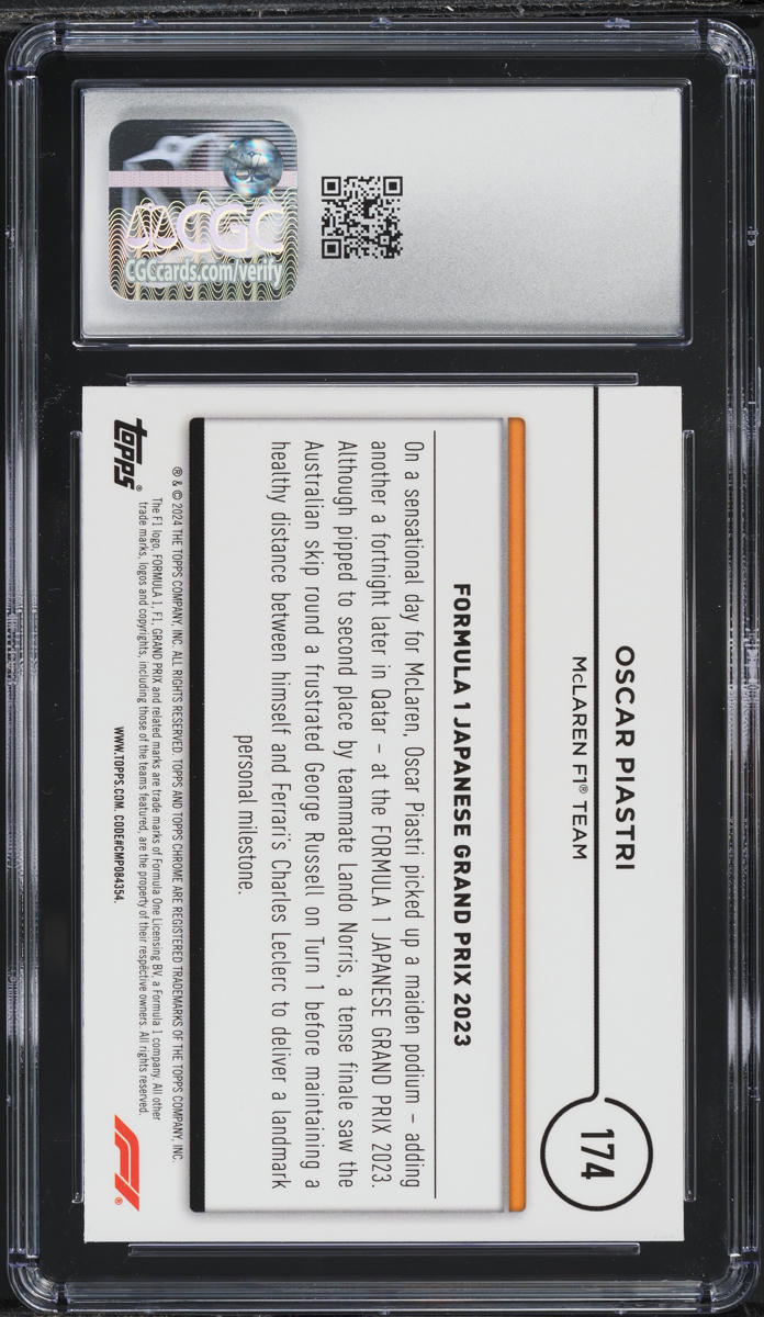 2024 Topps Chrome Sapphire Formula 1 F1 Gold Oscar Piastri /50 #174 CGC 10 GEM