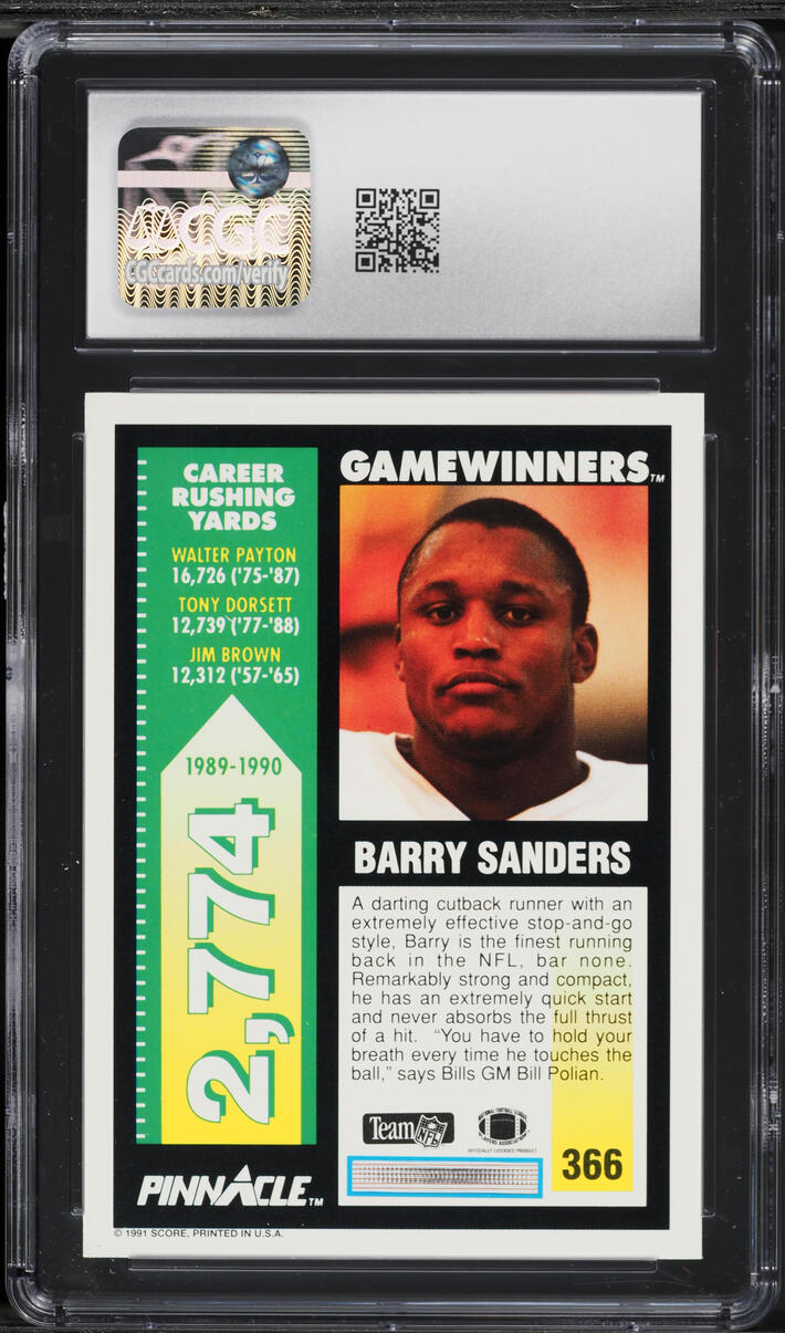 1991 Pinnacle Football Barry Sanders #366 CGC 8.5 NM-MT+