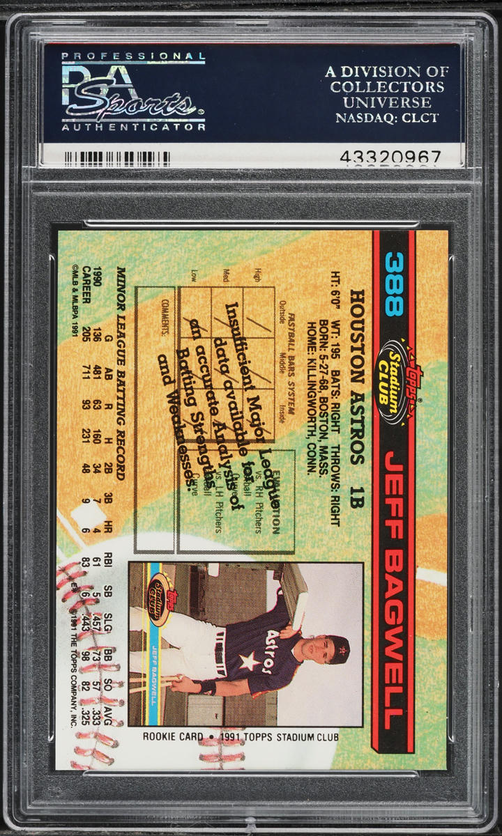 1991 Stadium Club Jeff Bagwell ROOKIE #388 PSA 10 GEM MINT