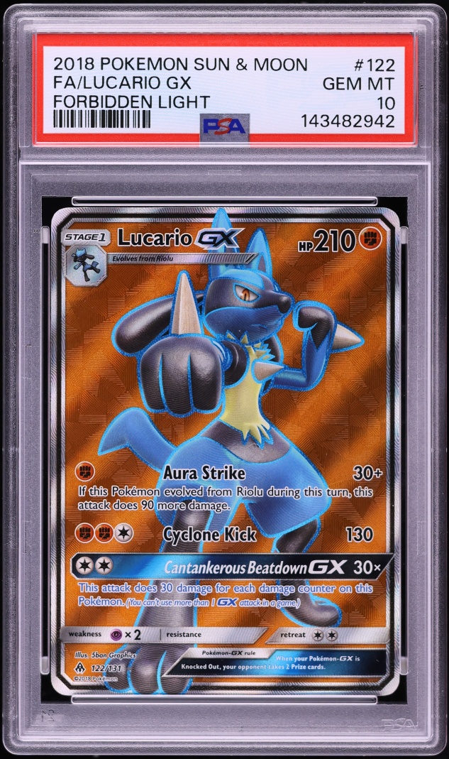 2018 Pokemon Sun & Moon Forbidden Light Full Art Lucario GX #122 PSA 10 GEM MINT