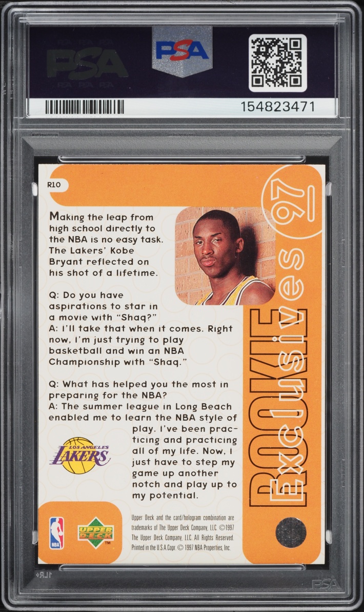 1996 Upper Deck Exclusives Kobe Bryant ROOKIE #R10 PSA 8 NM-MT