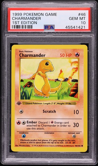 1999 Pokemon Base Set Shadowless 1st Edition Charmander #46 PSA 10 GEM MINT