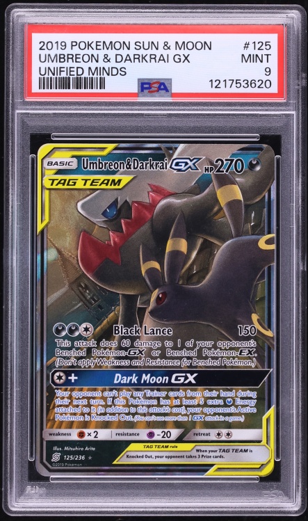 2019 Pokemon Sun & Moon Unified Minds Holo Umbreon & Darkrai GX #125 PSA 9 MINT