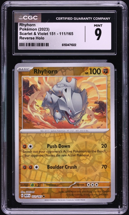 2023 Pokemon Scarlet & Violet 151 Reverse Holo Rhyhorn #111 CGC 9 MINT