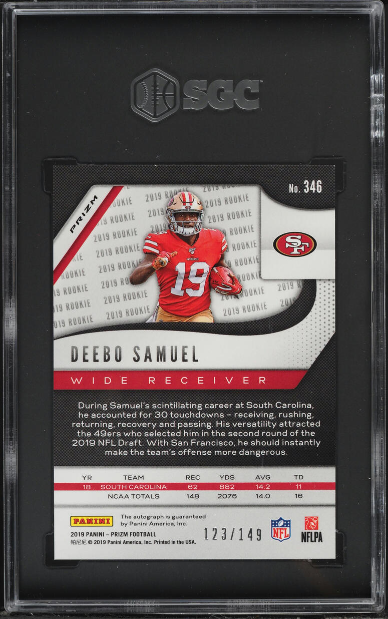2019 Panini Prizm Red Wave Deebo Samuel ROOKIE AUTO /149 #346 SGC 9.5 MINT+
