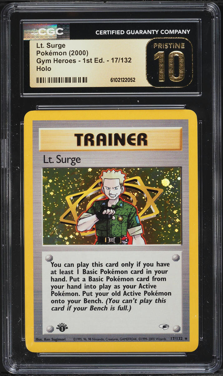 2000 Pokemon Gym Heroes 1st Edition Holo Lt. Surge #17 CGC 10 PRISTINE