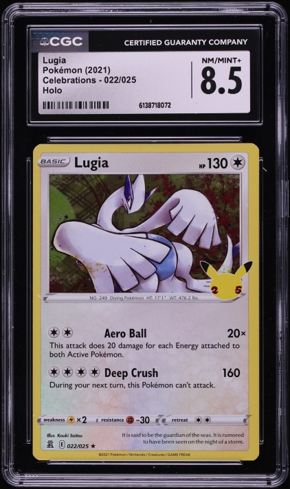 2021 Pokemon Sword & Shield Celebrations Classic Collection Holo Lugia #22 CGC 8.5 NM-MT+