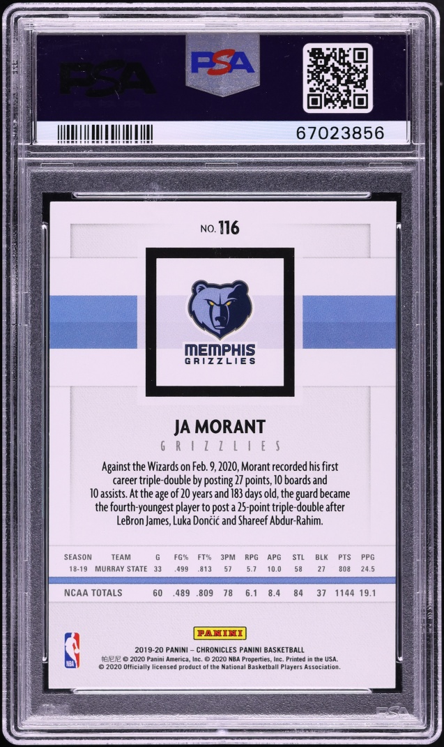 2019 Panini Chronicles Ja Morant ROOKIE #116 PSA 8 NM-MT