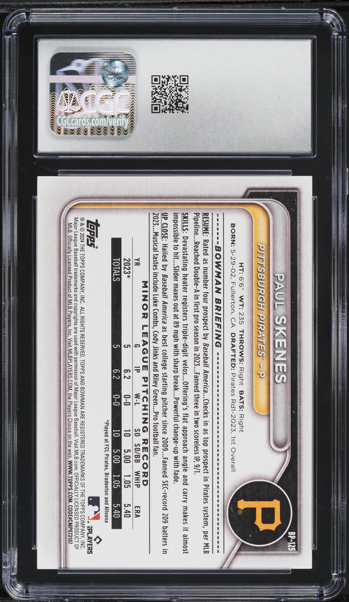 2024 Bowman Paul Skenes PROSPECT #BP-125 CGC 9 MINT