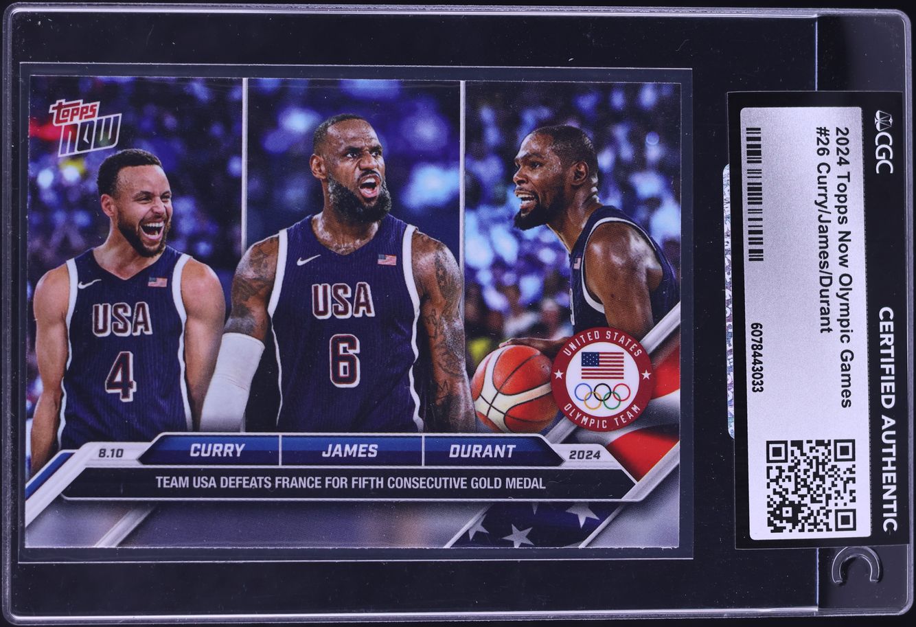 2024 Topps Now Olympic Games Stephen Curry LeBron James Kevin Durant #26 CGC AUTH