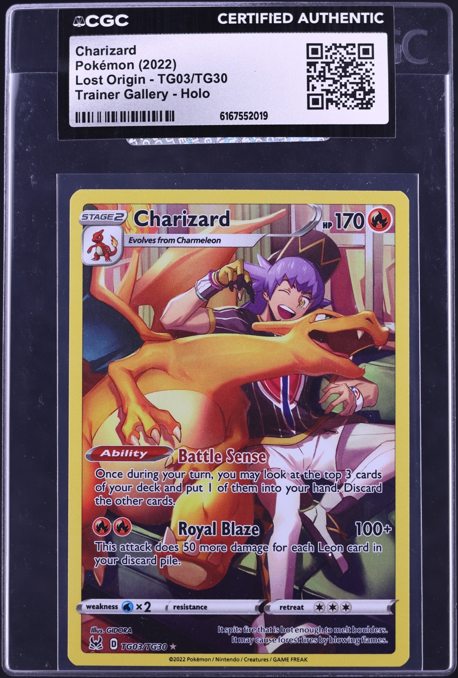 2022 Pokemon Sword & Shield Lost Origin Trainer Gallery Full Art Charizard #TG03 CGC AUTH