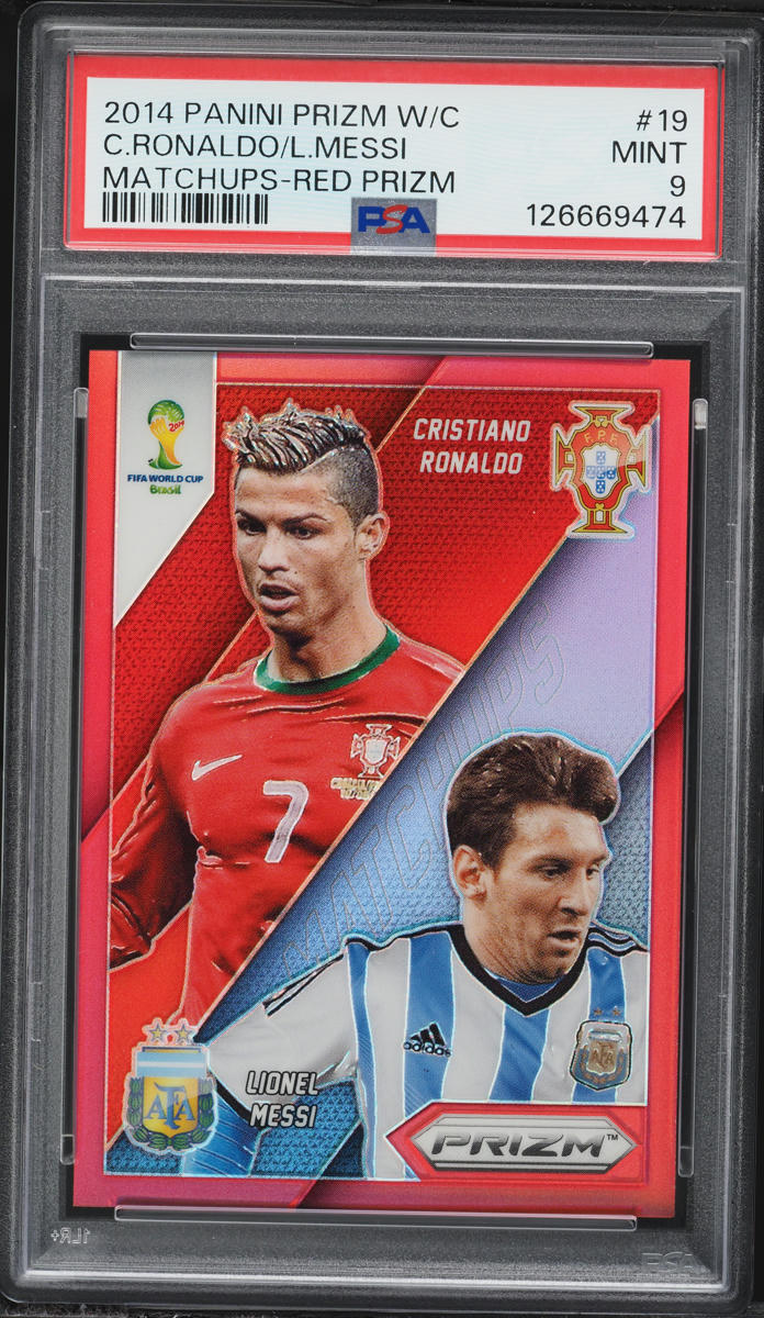 2014 Panini Prizm Matchups Red Cristiano Ronaldo & Lionel Messi /149 #19 PSA 9 MINT