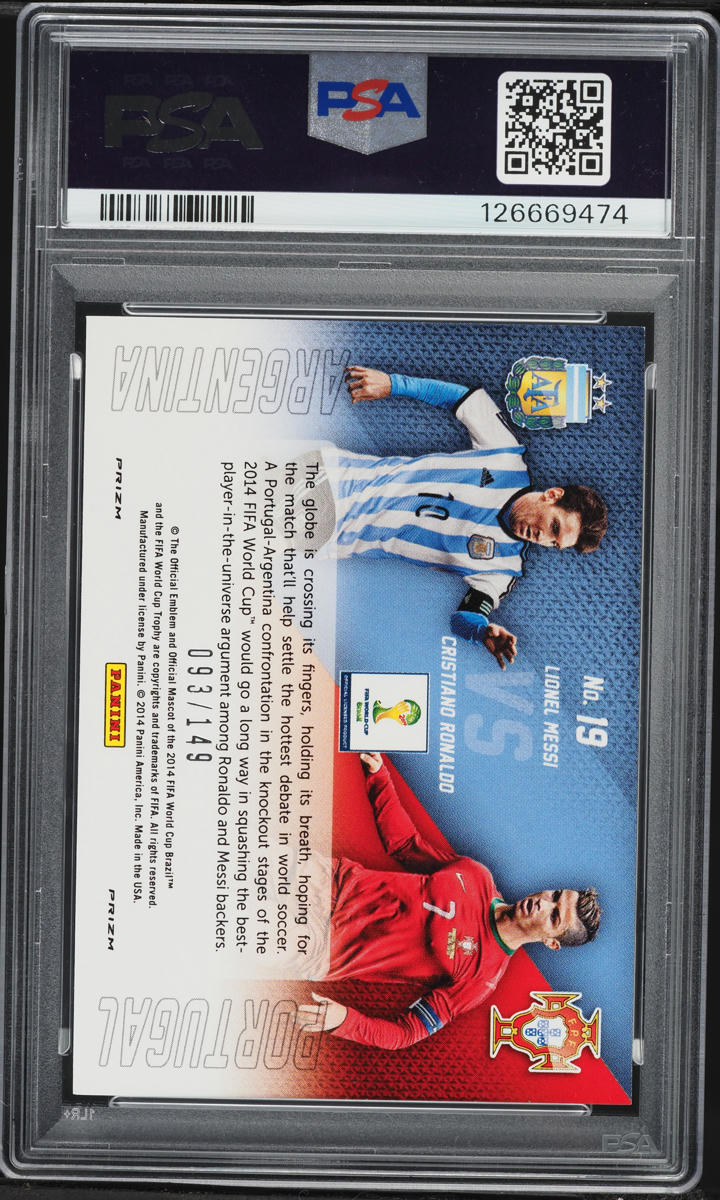 2014 Panini Prizm Matchups Red Cristiano Ronaldo & Lionel Messi /149 #19 PSA 9 MINT