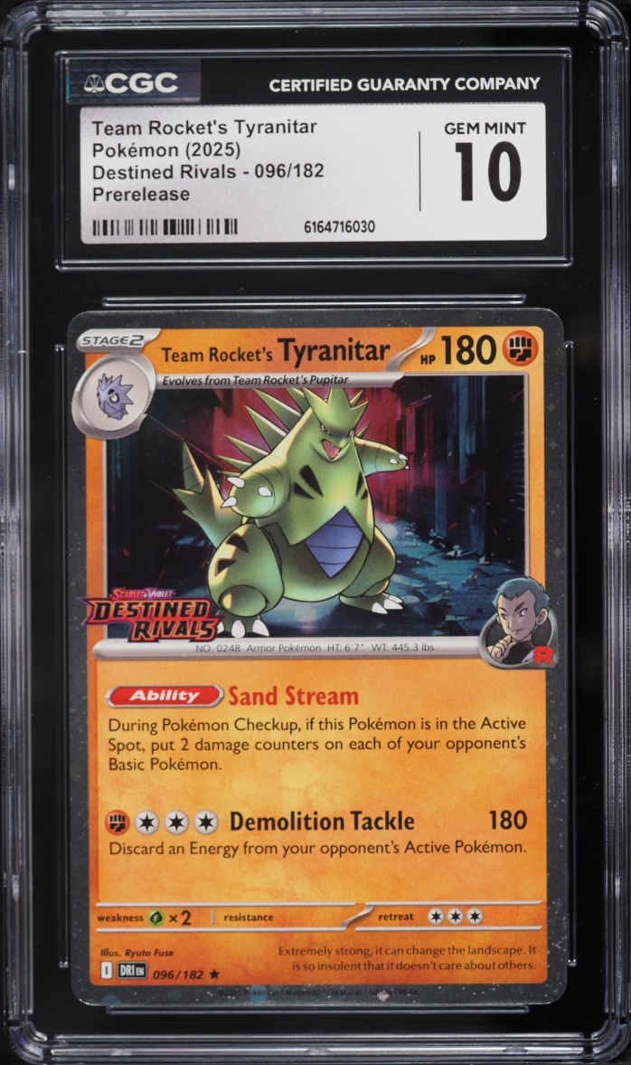 2025 Pokemon SV Destined Rivals Prerelease Team Rocket's Tyranitar #96 CGC 10 GEM MINT