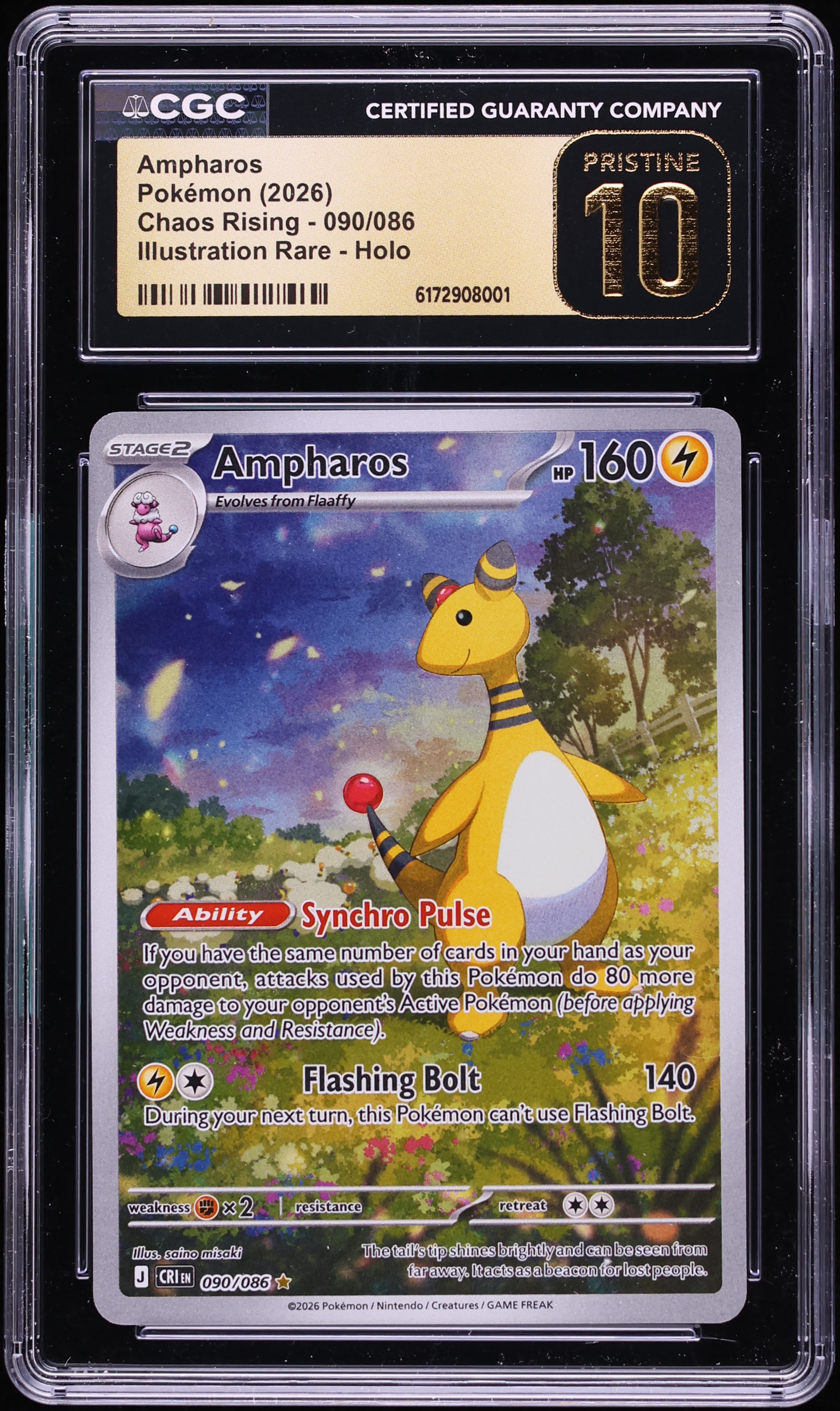2026 Pokemon Mega Evolution Chaos Rising IR Ampharos #090 CGC 10 PRISTINE