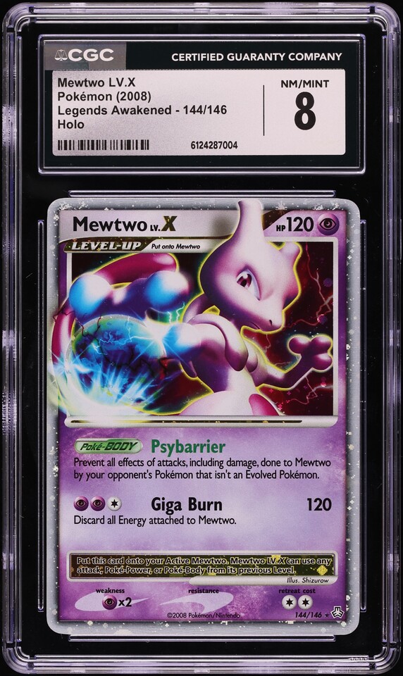 2008 Pokemon Diamond & Pearl Legends Awakened Holo Mewtwo LV.X #144 CGC 8 NM-MT