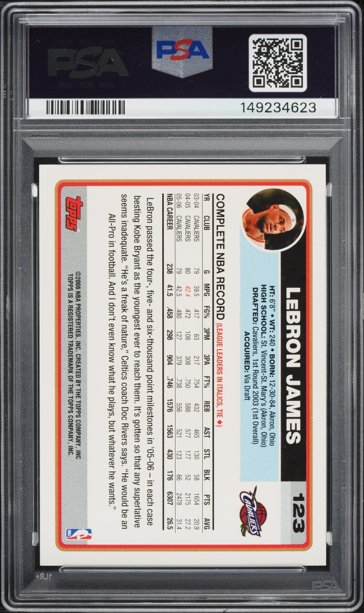 2006 Topps Basketball LeBron James #123 PSA 10 GEM MINT
