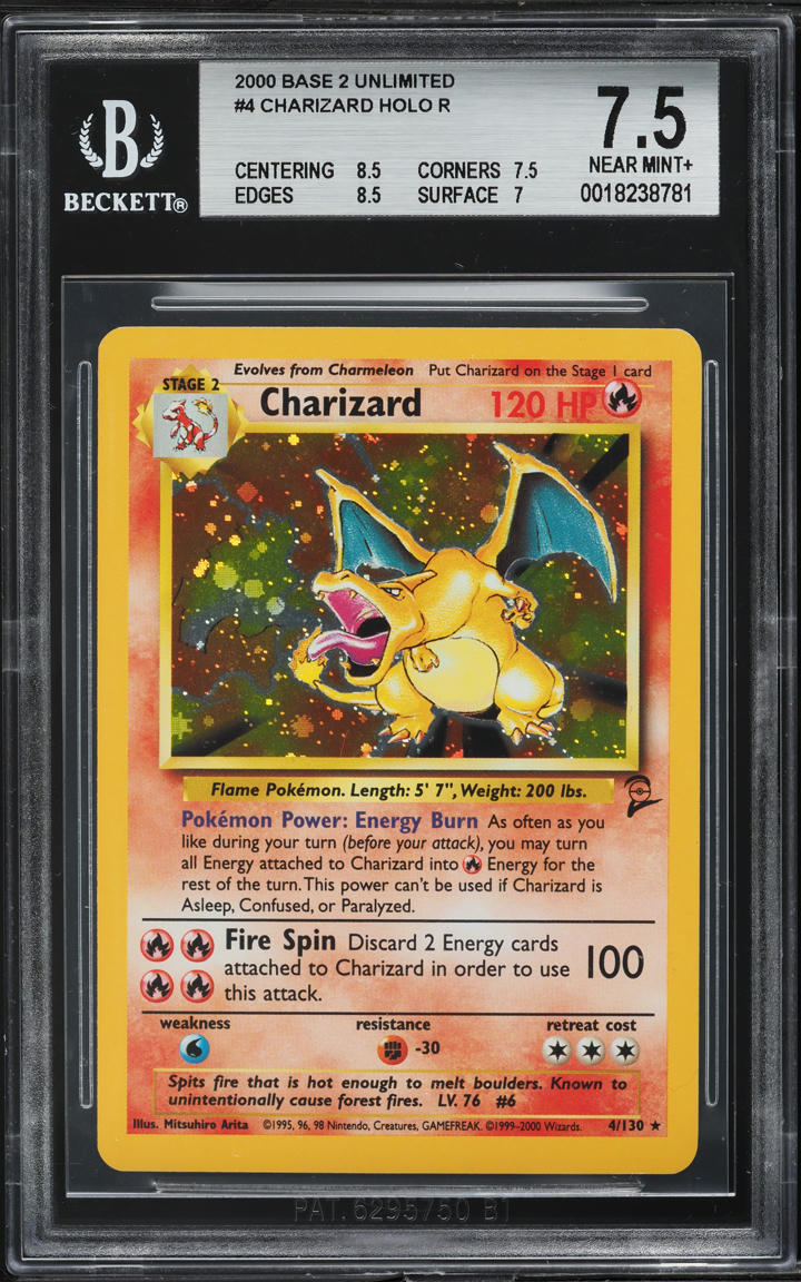 2000 Pokemon Base Set 2 Holo Charizard #4 BGS 7.5 NRMT+