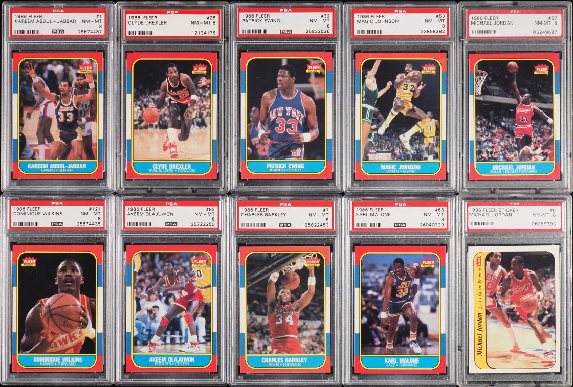 1986 Fleer Basketball Complete Set w/ Stickers Michael Jordan ROOKIE #57, PSA 8