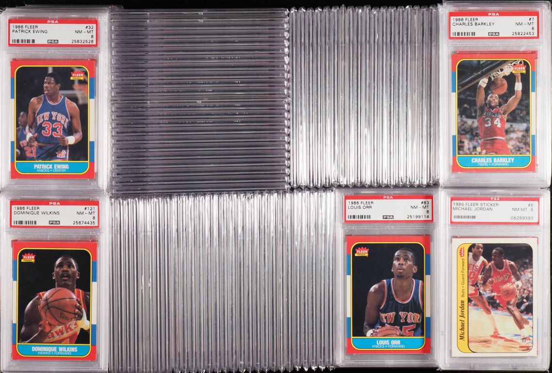 1986 Fleer Basketball Complete Set w/ Stickers Michael Jordan ROOKIE #57, PSA 8