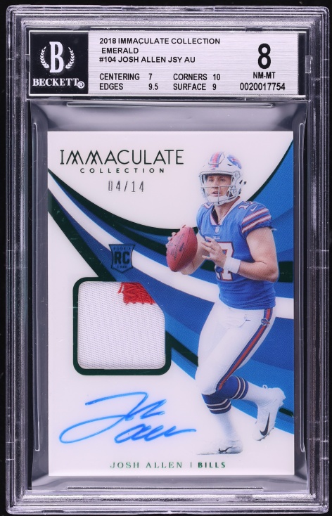 2018 Immaculate Collection Emerald Josh Allen ROOKIE PATCH AUTO /14 #104 BGS 8 NM-MT