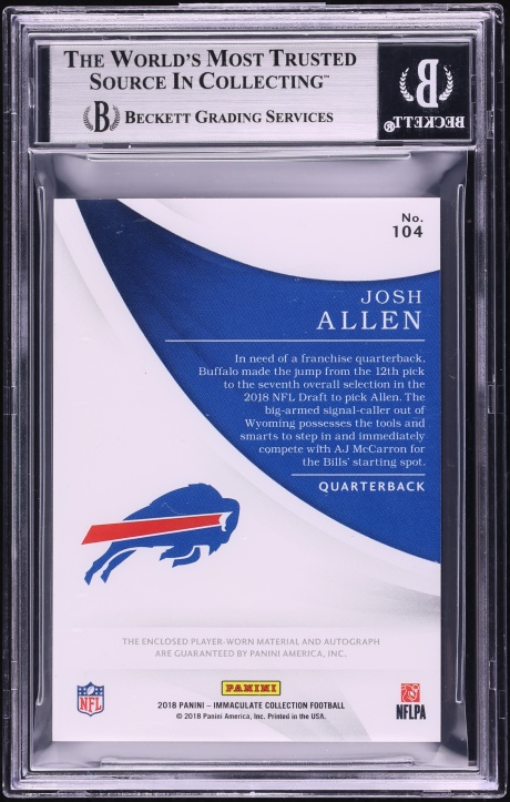 2018 Immaculate Collection Emerald Josh Allen ROOKIE PATCH AUTO /14 #104 BGS 8 NM-MT