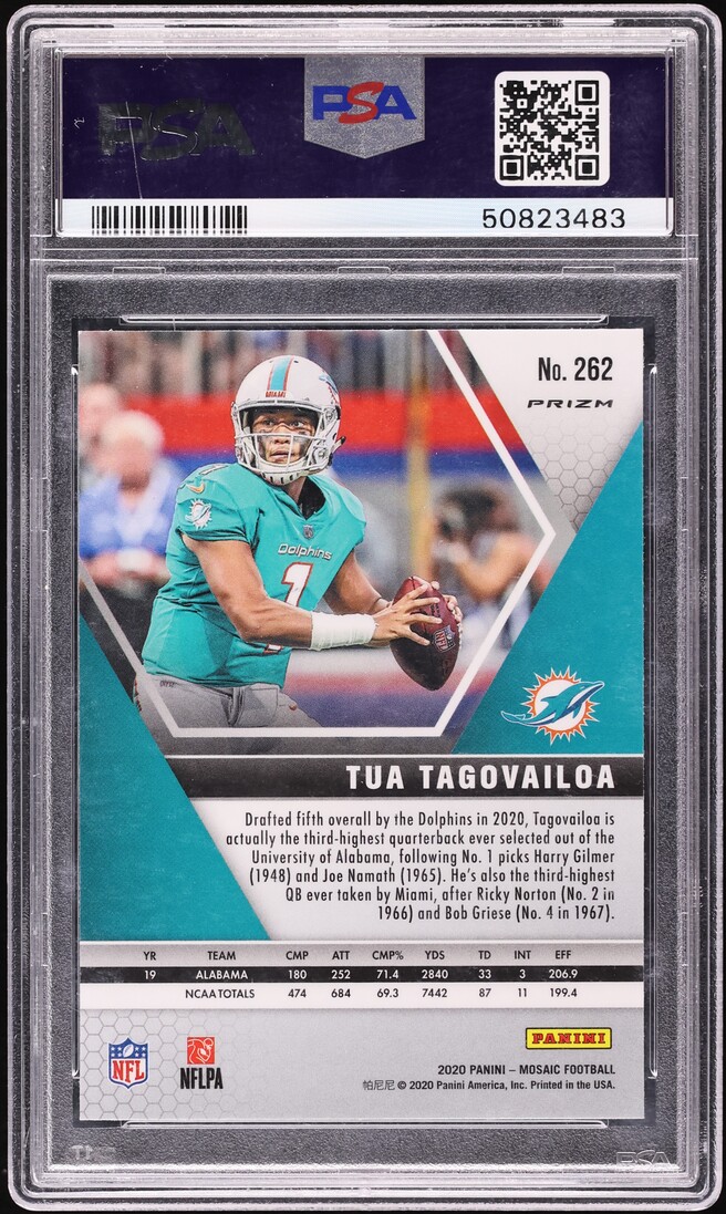 2020 Panini Mosaic Silver Prizm Tua Tagovailoa ROOKIE #262 PSA 10 GEM MINT