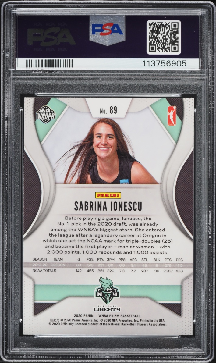2020 Panini Prizm WNBA Sabrina Ionescu ROOKIE #89 PSA 9 MINT