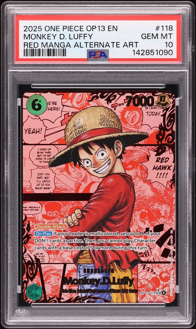 2025 One Piece Carrying On His Will Red Manga Art Monkey D. Luffy #OP13-118 PSA 10 GEM MINT