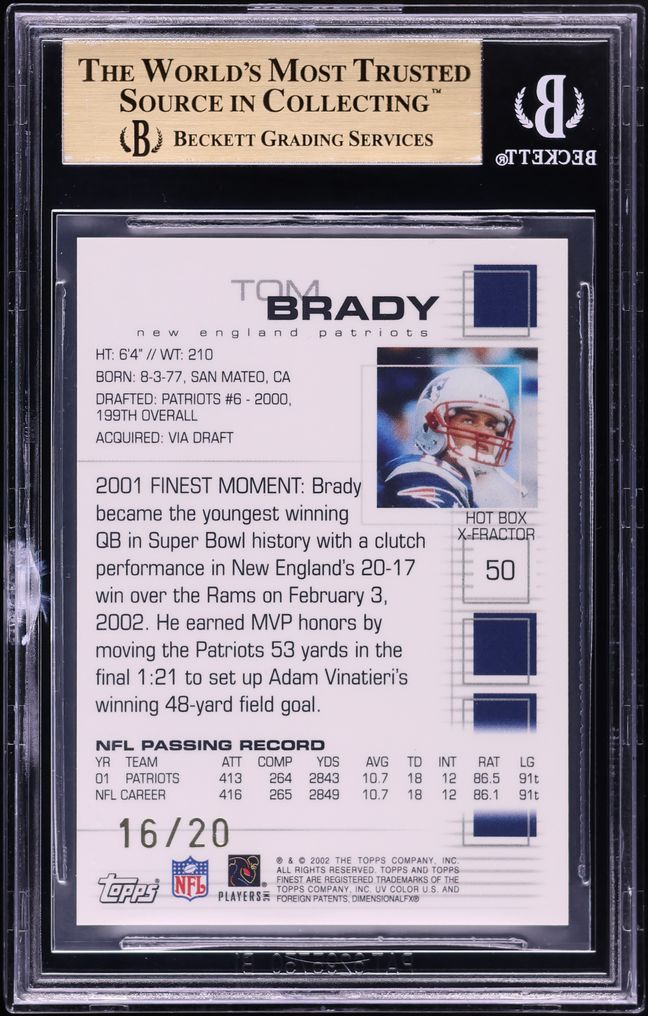 2002 Finest Xfractor Tom Brady /20 #50 BGS 9.5 GEM MINT - Photo 2