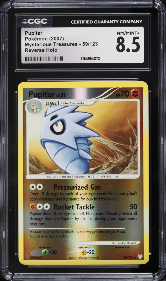 2007 Pokemon Diamond & Pearl Mysterious Treasures Reverse Holo Pupitar #59 CGC 8.5 NM-MT+
